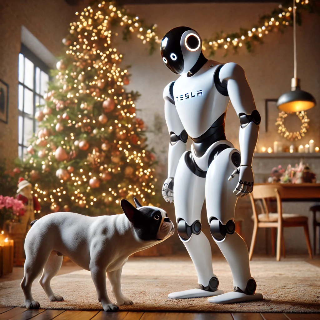 Dog wary of a home assistant robot, highlighting challenges in coexisting with technology