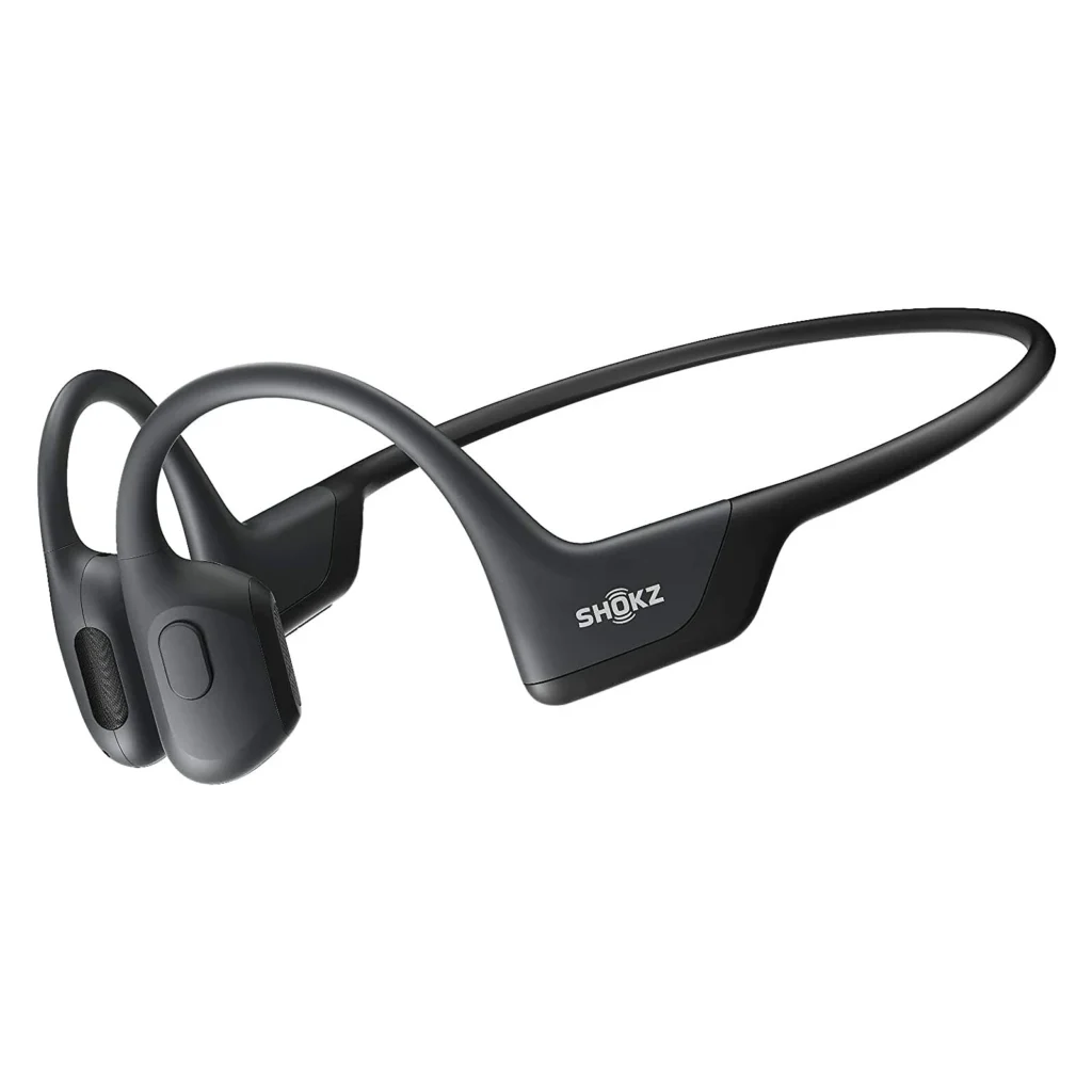 Shokz OpenRun bone conduction headphones for athletes, lightweight and durable.