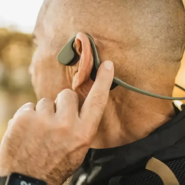 Athlete wearing bone conduction headphones